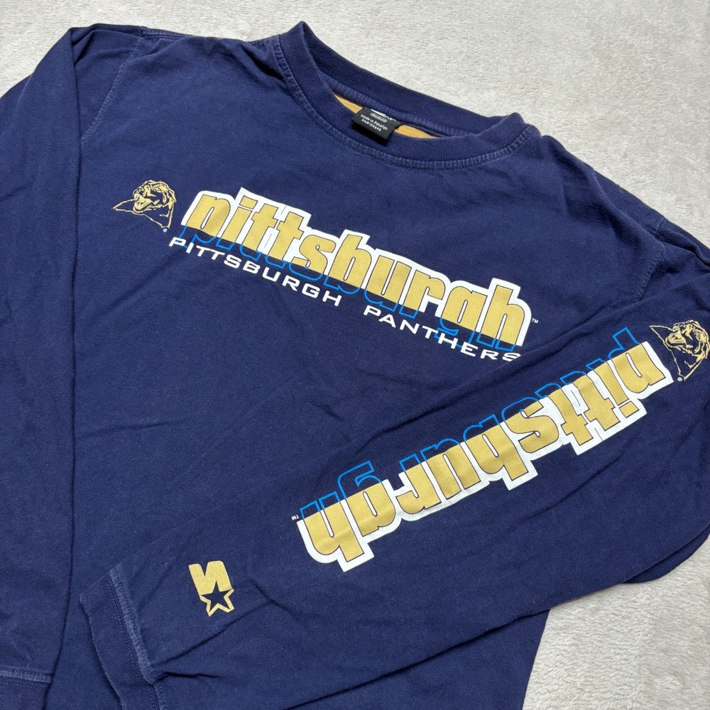 VTG Starter Pitt Panthers Mens M Long Sleeve T-Shirt Pittsburgh Spell Out Thick